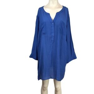 CJ Banks Womens 3X Royal Blue Textured Tunic Henley Shirt Plus Size NEW